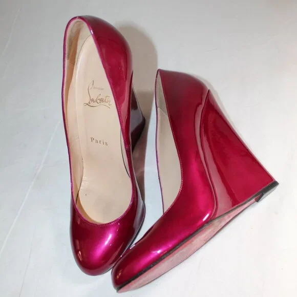 Christian Louboutin Ron Ron Zeppa Patent Leather Candy Apple Red Pumps 39.5 - Picture 3 of 4